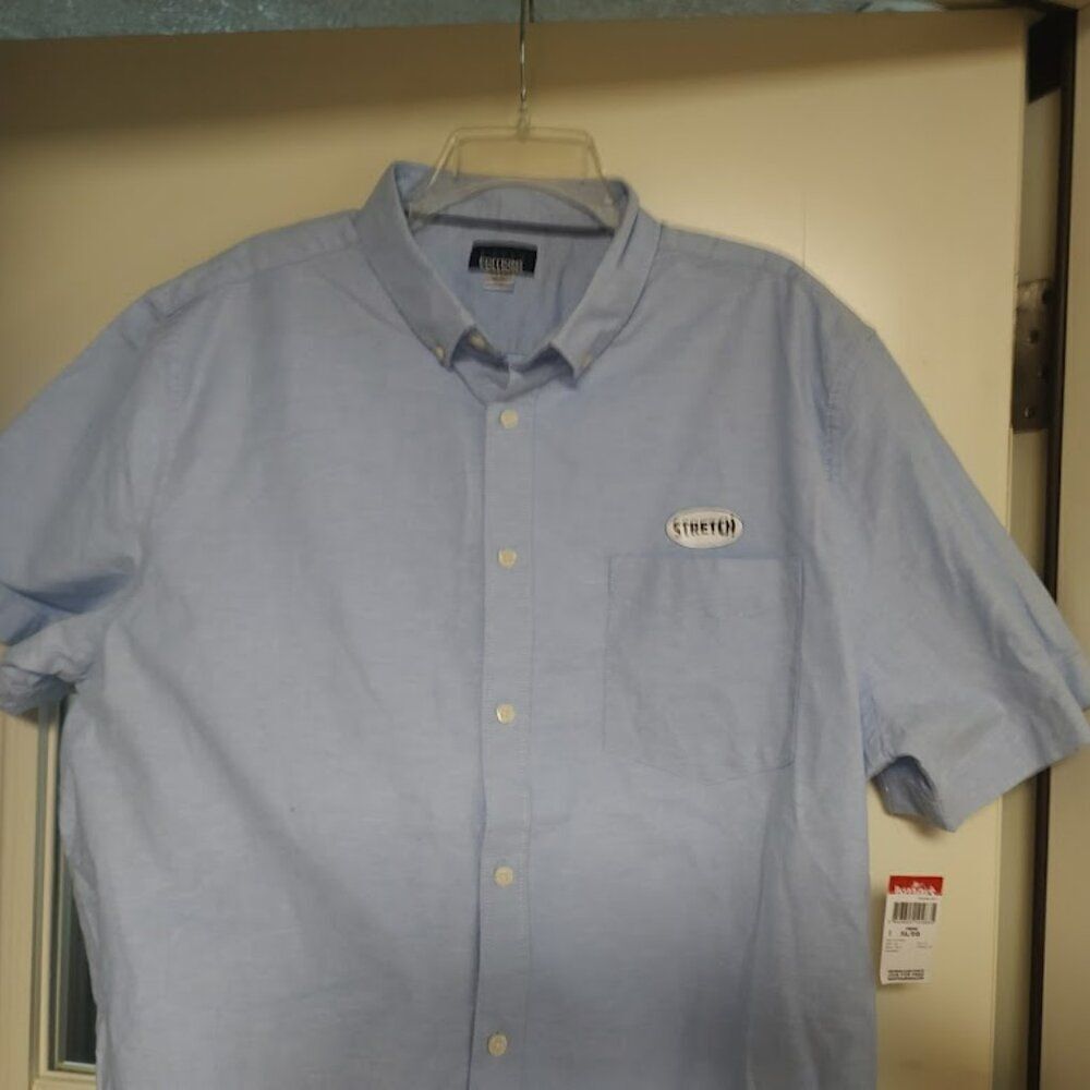 New Basic Editions Stretch Light Blue Short Sleeve Button Down Shirt Men's XL - Picture 2 of 2